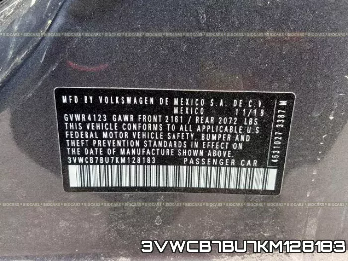 3VWCB7BU7KM128183 фото 2