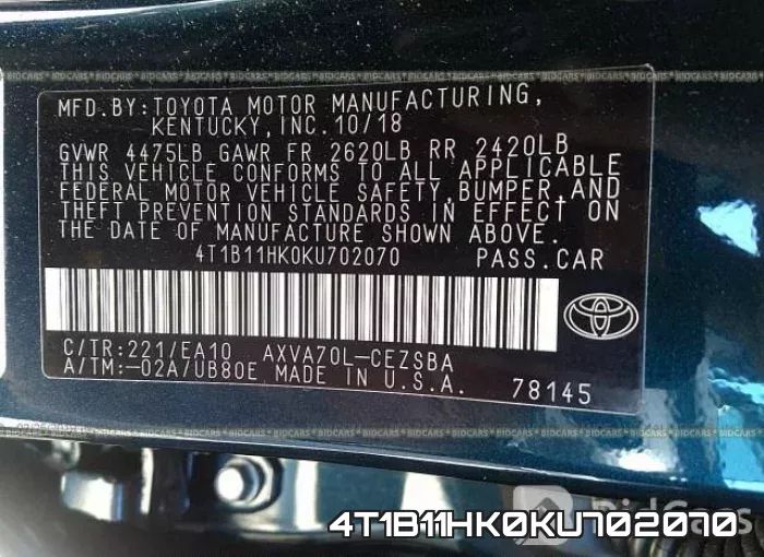 4T1B11HK0KU702070 фото 10