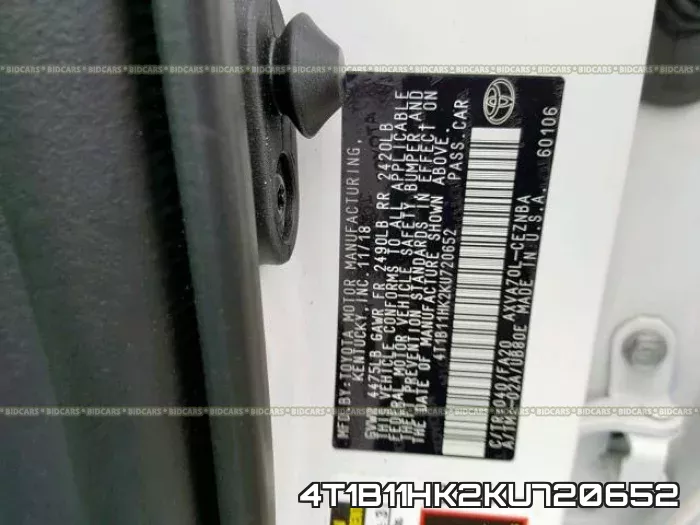 4T1B11HK2KU720652 фото 2