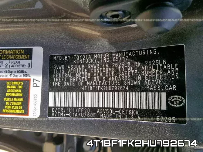4T1BF1FK2HU792674 фото 2