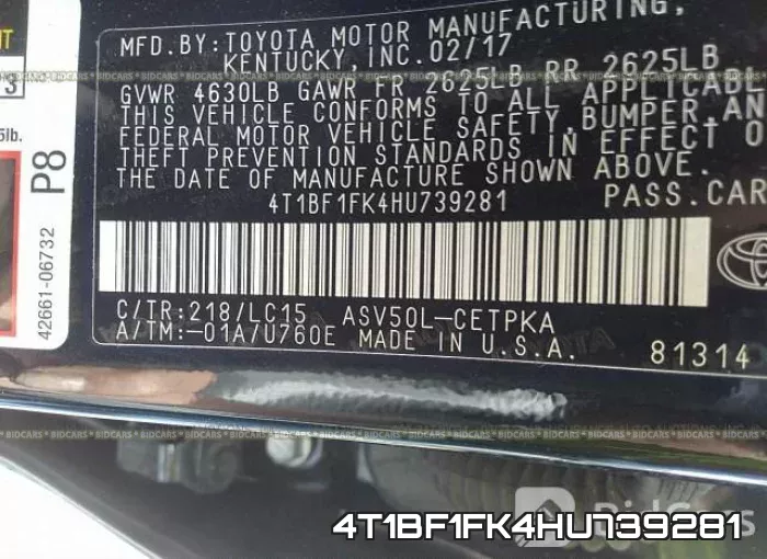 4T1BF1FK4HU739281 фото 10