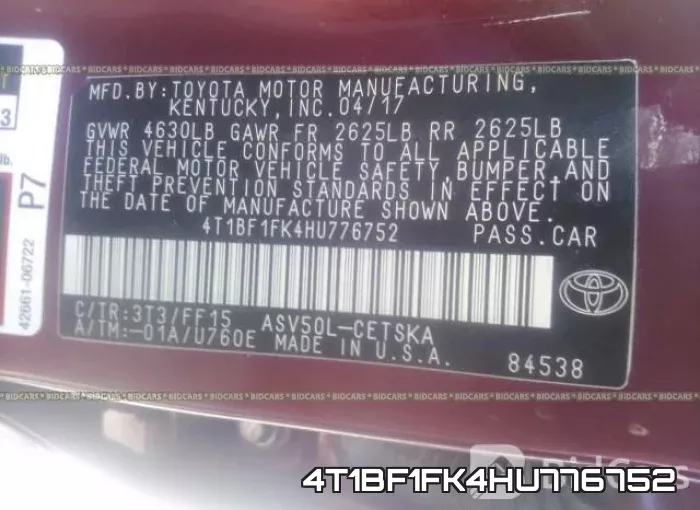 4T1BF1FK4HU776752 фото 10