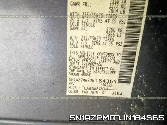 5N1AZ2MG7JN184365 фото 2