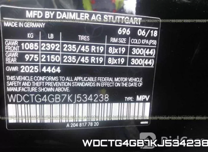 WDCTG4GB7KJ534238 фото 10