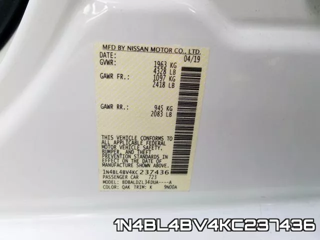 1N4BL4BV4KC237436 фото 2