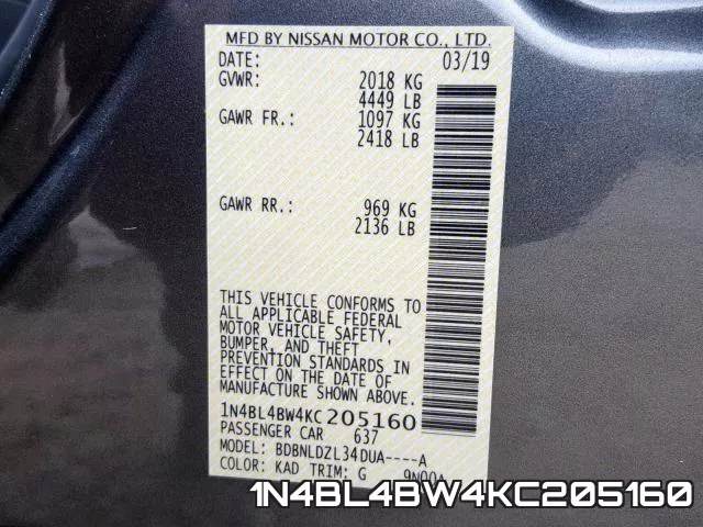 1N4BL4BW4KC205160 фото 2