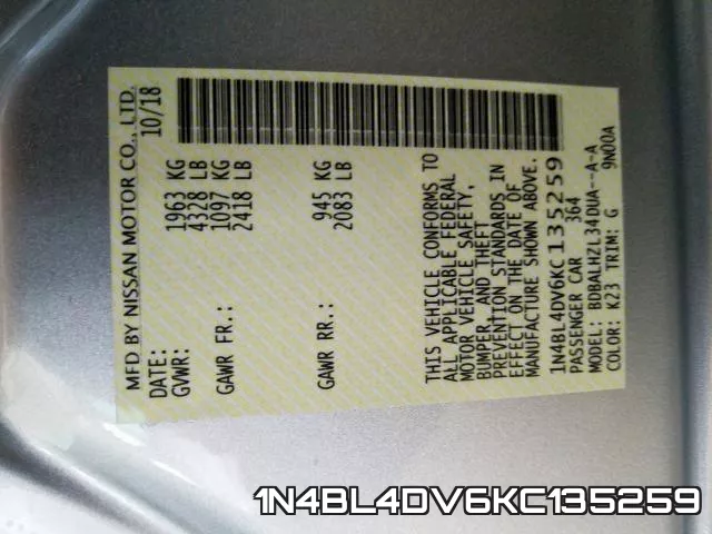 1N4BL4DV6KC135259 фото 2