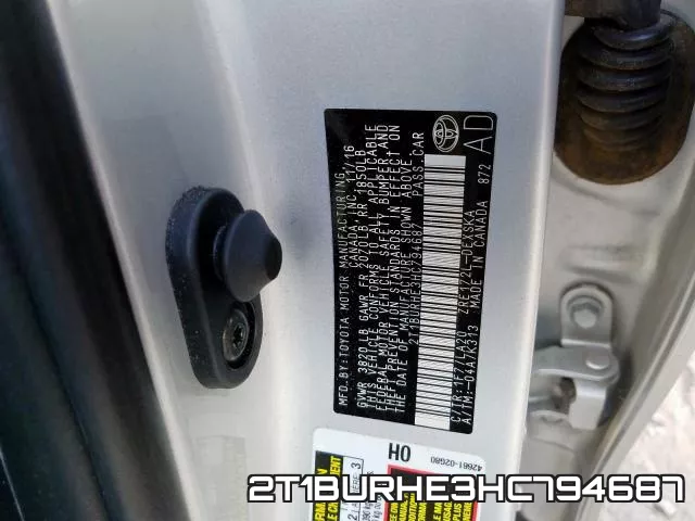 2T1BURHE3HC794687 фото 2