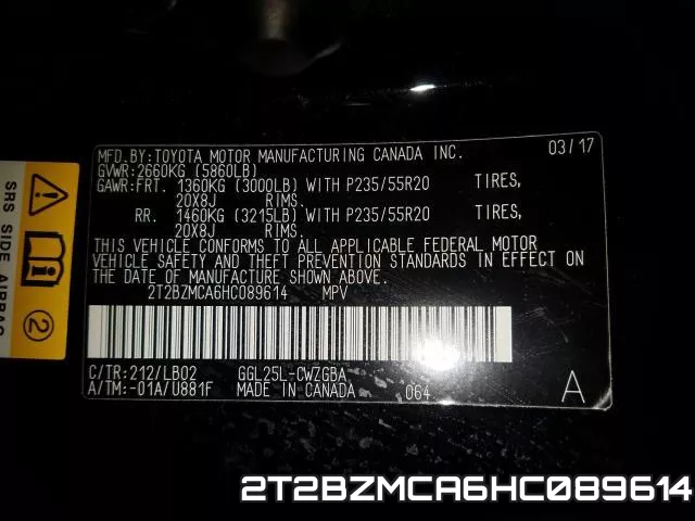 2T2BZMCA6HC089614 фото 2