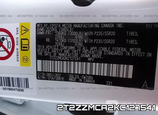 2T2ZZMCA2KC127541 фото 10