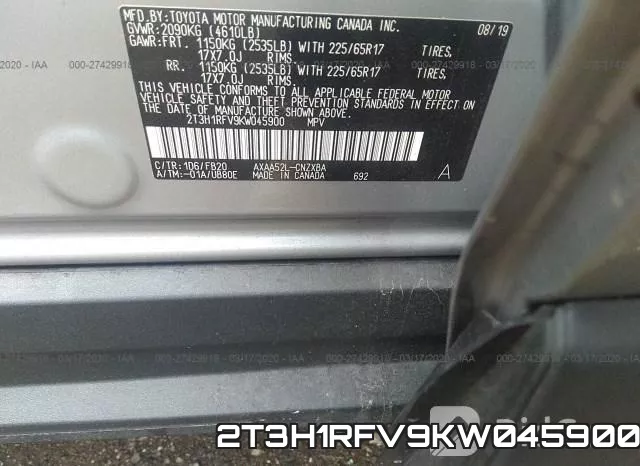 2T3H1RFV9KW045900 фото 10