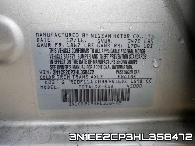 3N1CE2CP3HL358472 фото 2