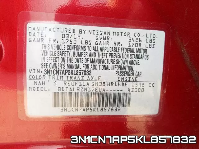 3N1CN7AP5KL857832 фото 2