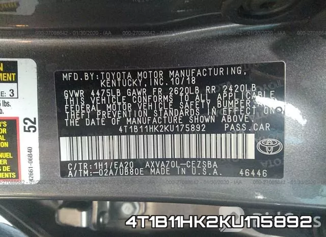 4T1B11HK2KU175892 фото 10