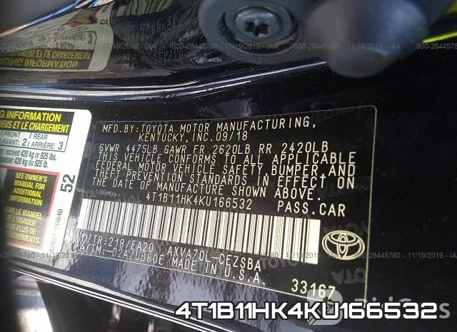 4T1B11HK4KU166532 фото 10