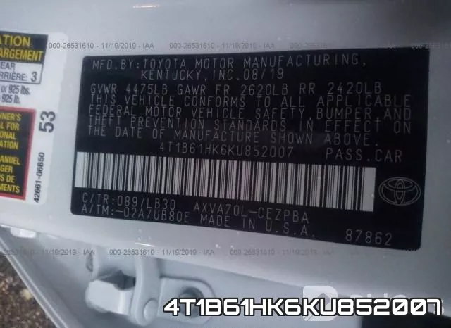 4T1B61HK6KU852007 фото 10