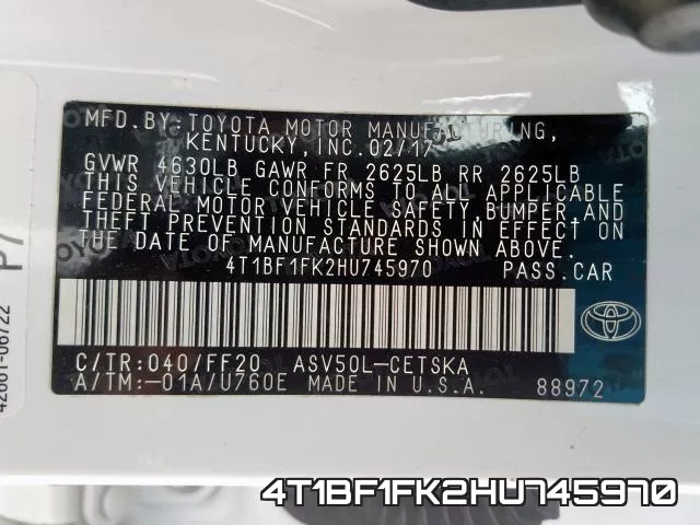 4T1BF1FK2HU745970 фото 2
