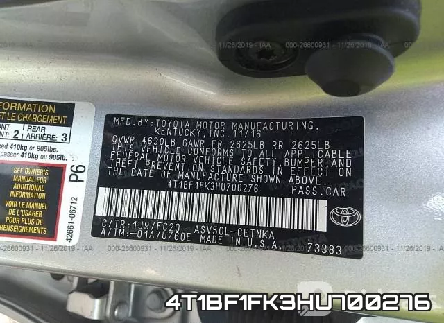 4T1BF1FK3HU700276 фото 10