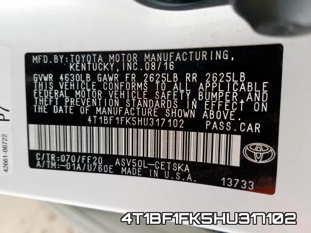 4T1BF1FK5HU317102 фото 2