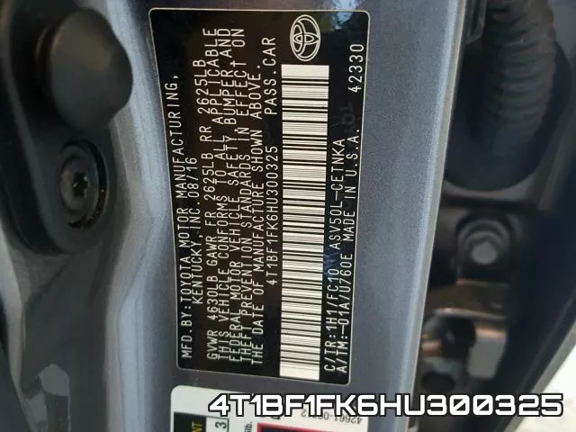 4T1BF1FK6HU300325 фото 2