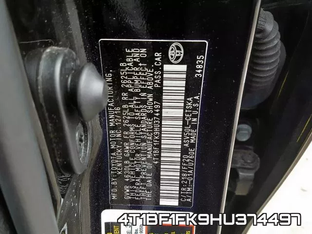 4T1BF1FK9HU374497 фото 2