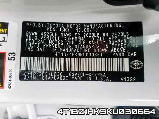 4T1BZ1HK9KU030664 фото 2