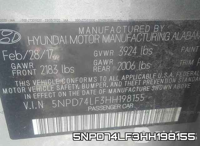 5NPD74LF3HH198155 фото 10