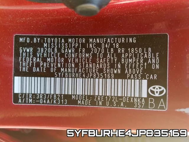5YFBURHE4JP835169 фото 2