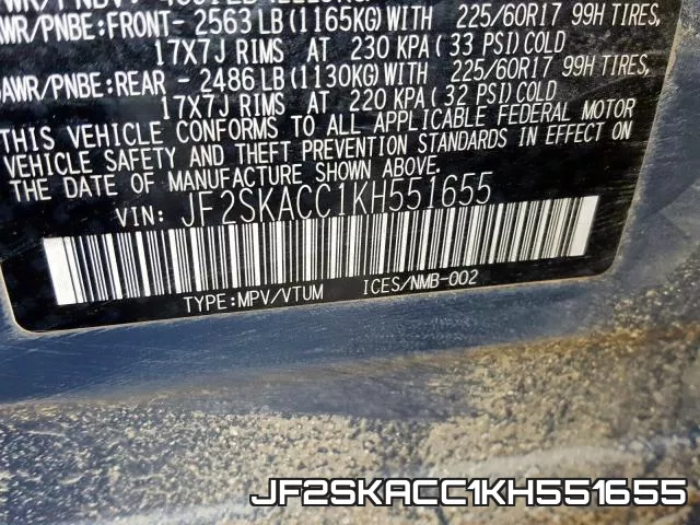 JF2SKACC1KH551655 фото 2