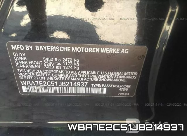 WBA7E2C51JB214937 фото 10