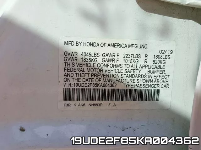 19UDE2F85KA004362 фото 2