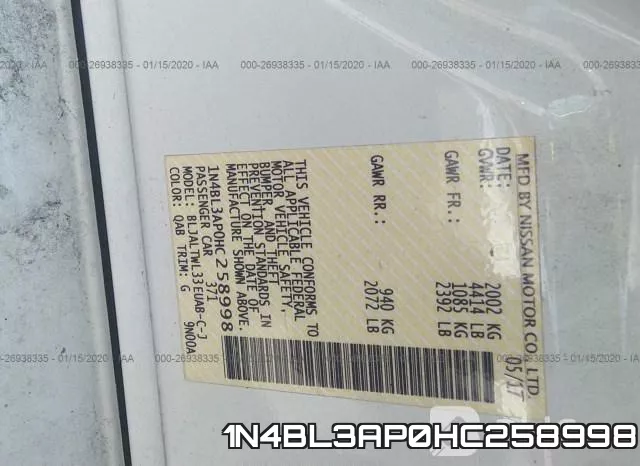 1N4BL3AP0HC258998 фото 10