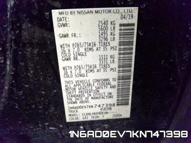 1N6AD0EV7KN747398 фото 2
