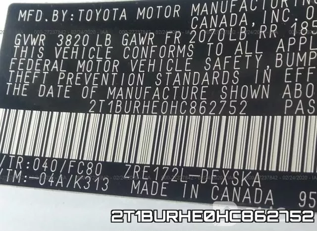 2T1BURHE0HC862752 фото 9