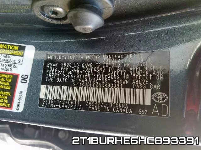 2T1BURHE6HC893391 фото 2