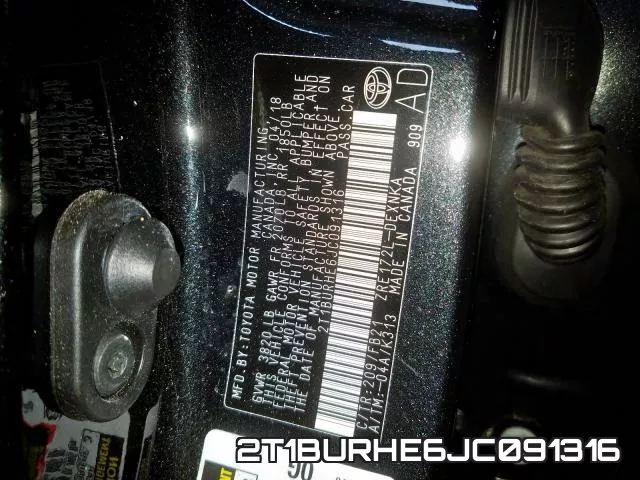 2T1BURHE6JC091316 фото 2