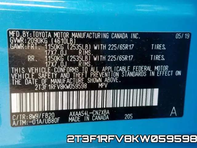 2T3F1RFV8KW059598 фото 2