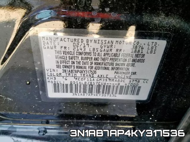 3N1AB7AP4KY317536 фото 2
