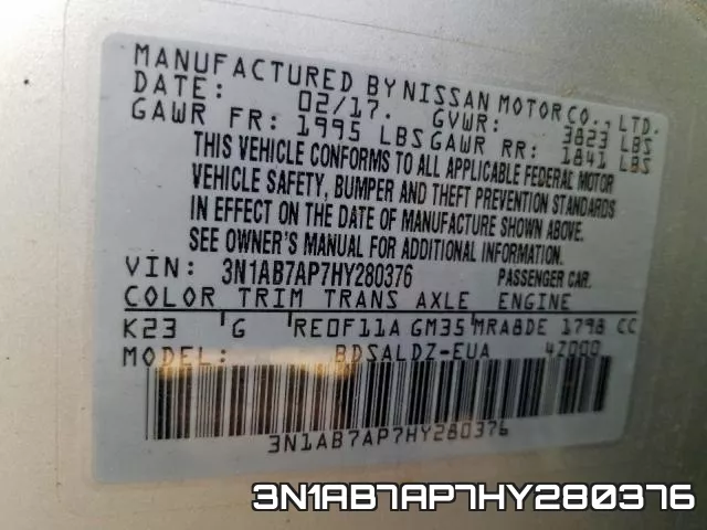 3N1AB7AP7HY280376 фото 2