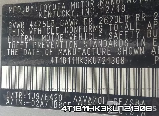 4T1B11HK3KU721308 фото 10