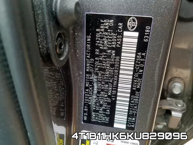 4T1B11HK6KU829096 фото 2