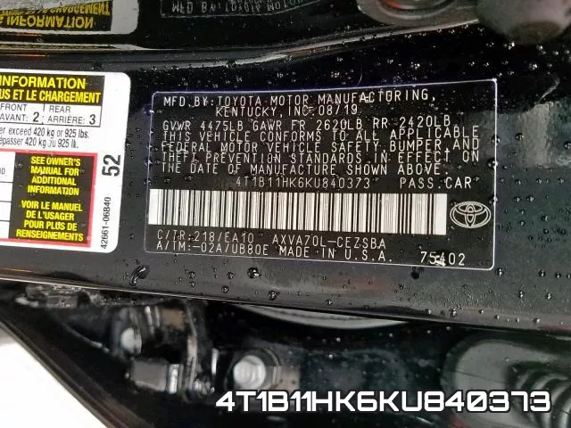 4T1B11HK6KU840373 фото 2