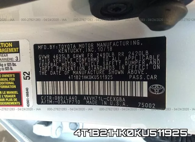 4T1B21HK0KU511925 фото 10