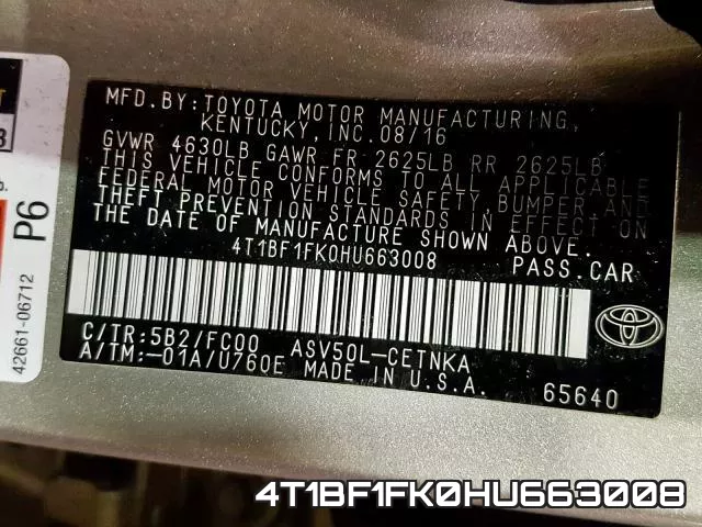 4T1BF1FK0HU663008 фото 2