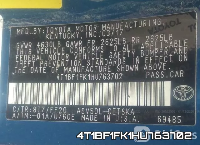 4T1BF1FK1HU763702 фото 10