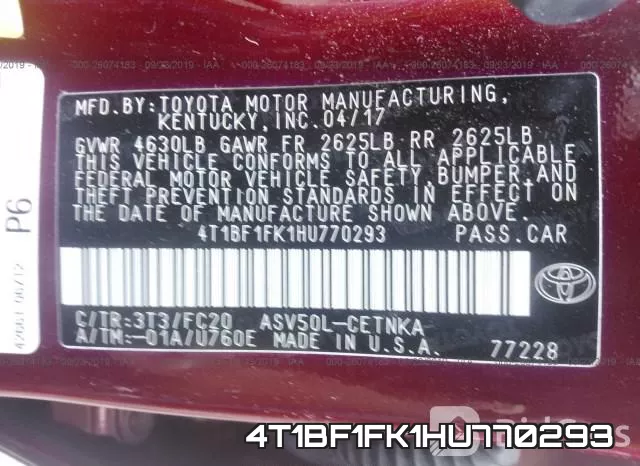4T1BF1FK1HU770293 фото 10