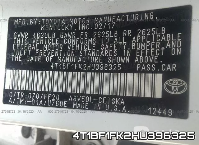 4T1BF1FK2HU396325 фото 10