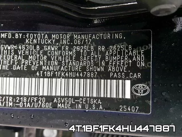 4T1BF1FK4HU447887 фото 2