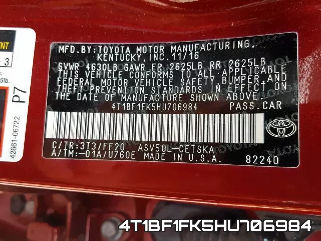 4T1BF1FK5HU706984 фото 2
