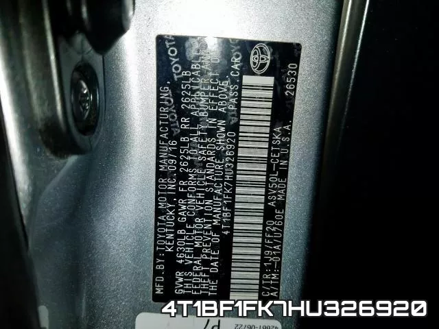 4T1BF1FK7HU326920 фото 2
